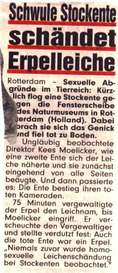 Bild: Schwule Ente schändet Leiche